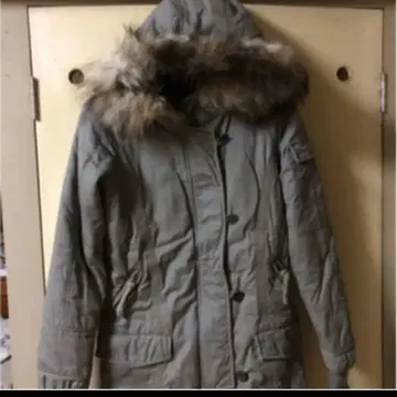 그레이 퍼 후드 카키 모즈 코트