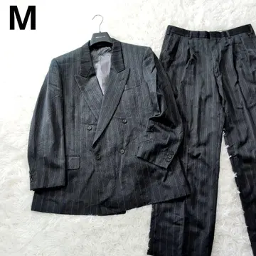 [분위기 발군] 빈티지 수트 더블 4 버튼 차콜 M 쇼와 레트로