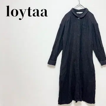 로유타 린넨 혼방 헤링본 셔츠 원피스 롱 기장 겉옷 블랙 계열