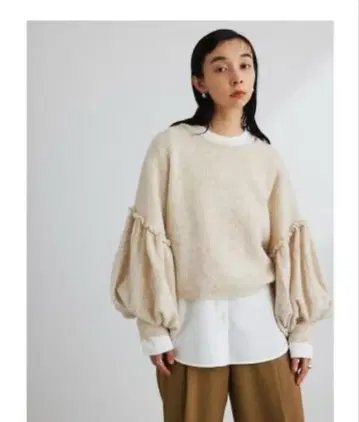 MIX 모헤어 개더 슬리브 니트 Free 베이지