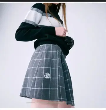 마르디메크르디 차콜 체크 플리츠 미니 스커트