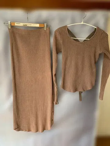 미사용! 브라운 리브 니트 스커트 셋업