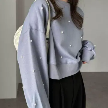 펄 장식 숏 기장 쭈리 맨투맨