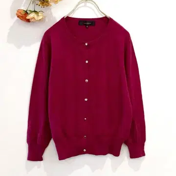 수나우나 긴팔 가디건 [ M ] 실크 면 펄 버튼 와인 레드