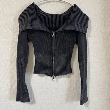 me+emselect 더블 지퍼 오프숄더 립 니트