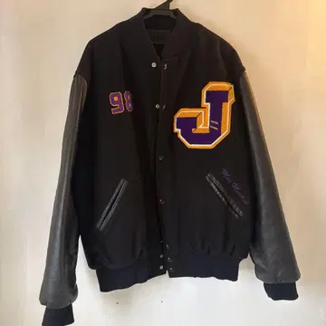 바시티 자켓 남성용 여성용 블랙/보라색 자수 로고 포함 미국 수입