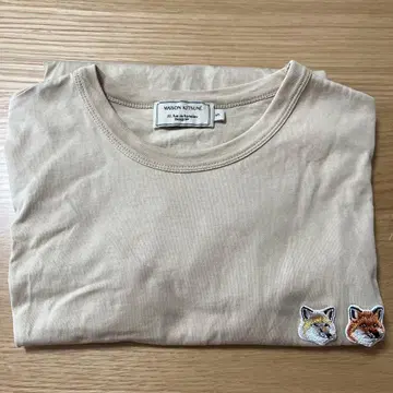 메종 키츠네 더블 폭스 베이지 티셔츠 남성용 S