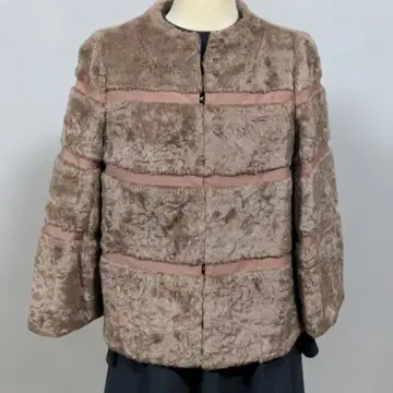 COOMB 핑크 베이지 인조 모피 노카라 자켓