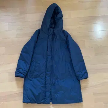 네이비 후드 부착 롱 다운 자켓 MUJI