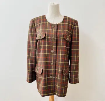 레리안 체크 노카라 자켓 13+ 빅 사이즈 골드 버튼