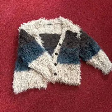 EMODA 퍼 스타일 가디건 긴팔 그레이 블루 화이트