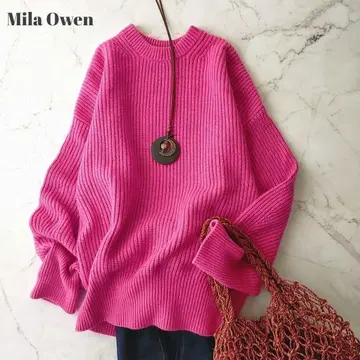 새상품급 미라 오웬 볼륨 소매 하이 게이지 니트 풀오버 양모 혼방