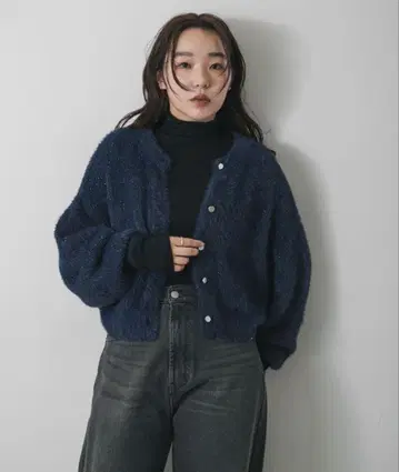 라메 샤기 크롭 가디건 SENSE OF PLACE