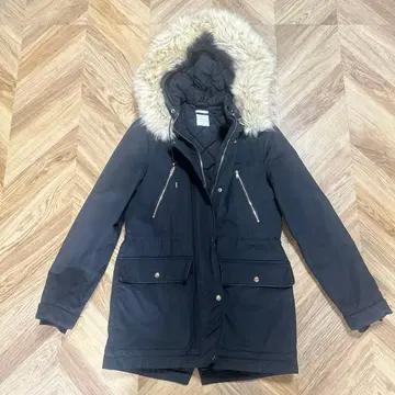 ZARA 여성용 블랙 퍼 후드 모즈 코트 XS