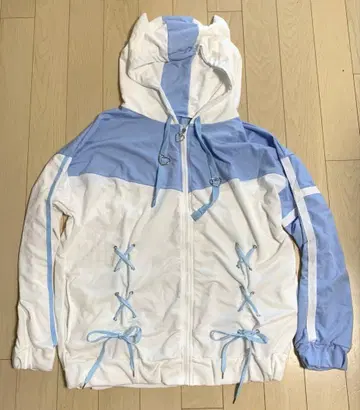 서브컬쳐 저지 천사계 패션 화이트와 스카이블루 뿔 달린 후드 후드티