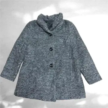 그레이 스탠드 카라 A 라인 숏 기장 코트