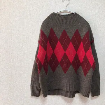 [ Ray BEAMS ] 브라운 아가일 무늬 하이넥 니트 스웨터 FREE