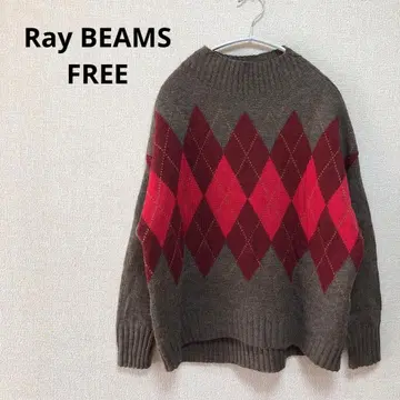 [ Ray BEAMS ] 브라운 아가일 무늬 하이넥 니트 스웨터 FREE