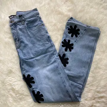 LostShdws OG Sun 스트레이트 데님 블랙 꽃무늬 프린트