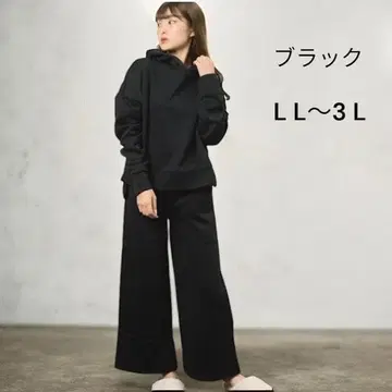 새상품 맨투맨 와이드 팬츠 후드티 상하의 세트 속기모 블랙 LL~3L