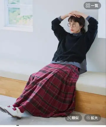 studio CLIP 플리츠 스커트 빨간색 계열 체크