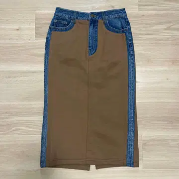 브라운 데님 타이트 스커트