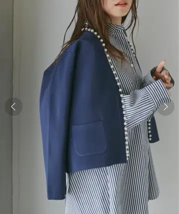 나노 유니버스 펄 장식 가디건 네이비