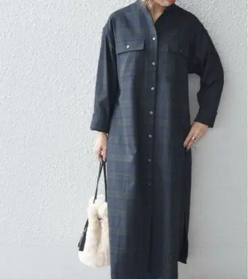 쉽스 에니 SHIPS any 체크 롱 셔츠 원피스