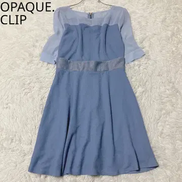 오파크 클립 플레어 원피스 쉬폰 이소재 절개 무릎 기장 블루