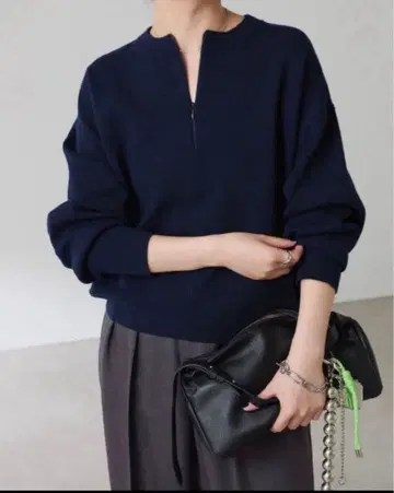 콜라주 개럴개런트 지퍼 맨투맨 니트 네이비