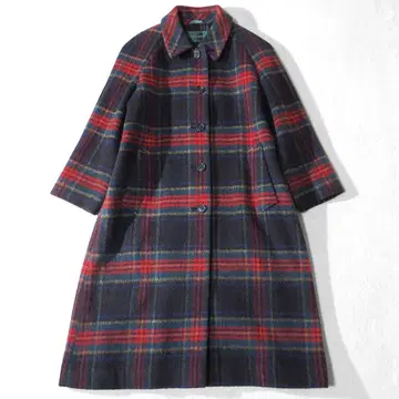 아이비리그 IVY LEAGUE 롱 코트 체크 무늬 멜톤 원단