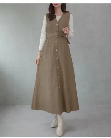 [ 미사용 택 포함 ] 벨트 포함 속기모 리브 오버롤 스커트