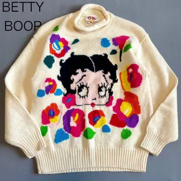 [ BETTY BOOP ] 니트 스웨터 y2k 베티짱 꽃무늬 화이트 M