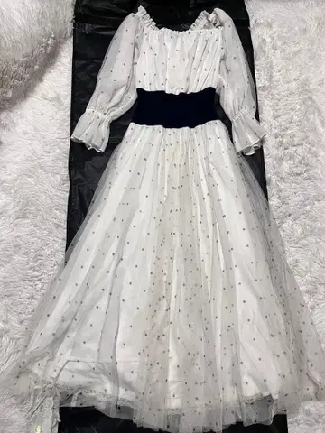 택 포함 라벨에튀드 Margaret 도트 롱 튤 원피스