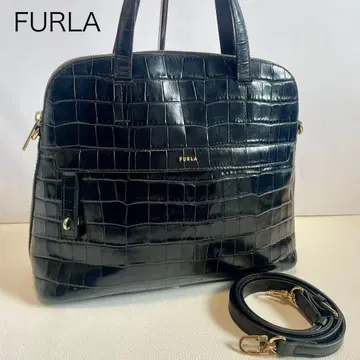 새상품급 [FURLA] 2way 하이퍼 악어 무늬 핸드백 숄더백 블랙