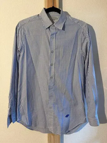 나리후리 narifuri 스트라이프 셔츠 네이비 플라이 버튼 사이클