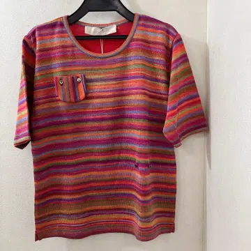 스트라이프 패턴 반팔 니트