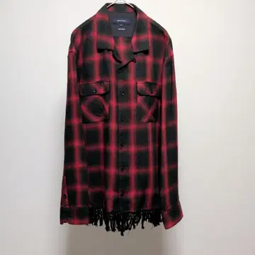 쉽스 제트 블루 오픈 카라 셔츠 옴브레 체크 L 뜨개질