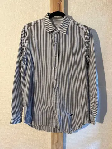 나리후리 narifuri 스트라이프 셔츠 다크 네이비 플라이 버튼 사이클