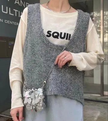 CIAOPANIC TYPY 깊은 U넥 라메 니트 베스트 프리 사이즈 지레