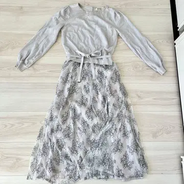 MISCH MASCH 그레이 레이스 긴팔 롱 원피스