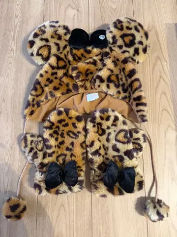 디즈니 레오파드 무늬 팬 캡 미튼 세트