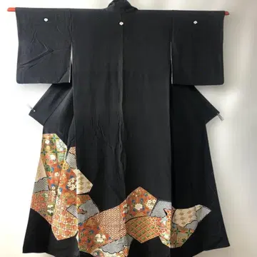 블랙 전모 기모노 꽃무늬 자수