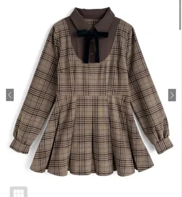 GRL 리본 포함 셔츠 도킹 체크 무늬 플리츠 미니 원피스 tu1890