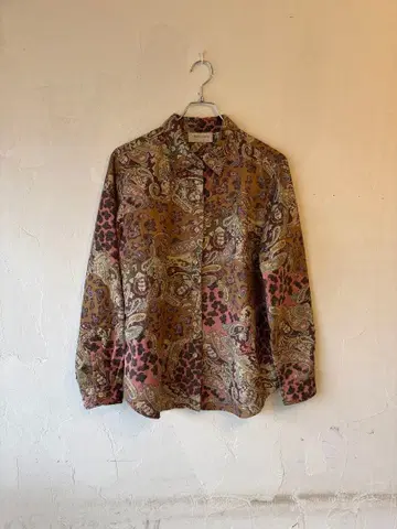 레몬 그라스 페이즐리 무늬 베이지 핑크 긴팔 셔츠 여성용 M