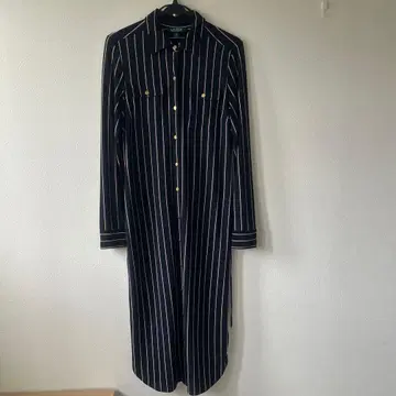 LAUREN 네이비 스트라이프 셔츠 원피스