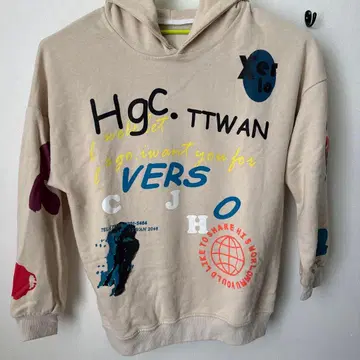 유니크 그래픽 후드티 베이지