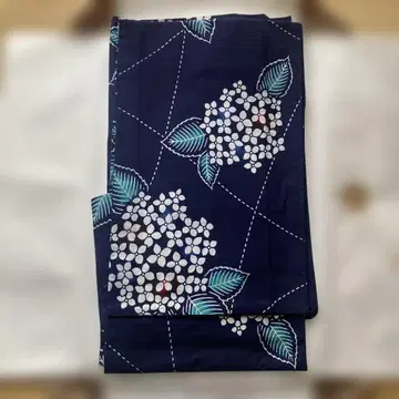 수국 패턴 유카타 네이비 컬러 프로의 손바느질 제작 [ 새상품 미사용 ]