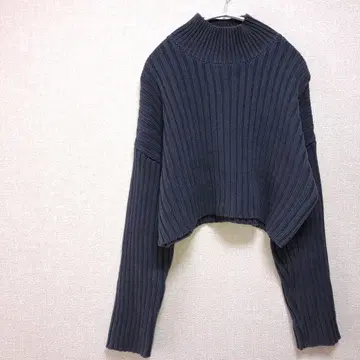 [ ZARA ] 자라 퍼플에 가까운 그레이 리브 하이넥 크롭 스웨터 M