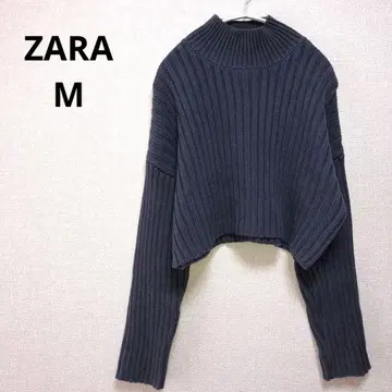 [ ZARA ] 자라 퍼플에 가까운 그레이 리브 하이넥 크롭 스웨터 M